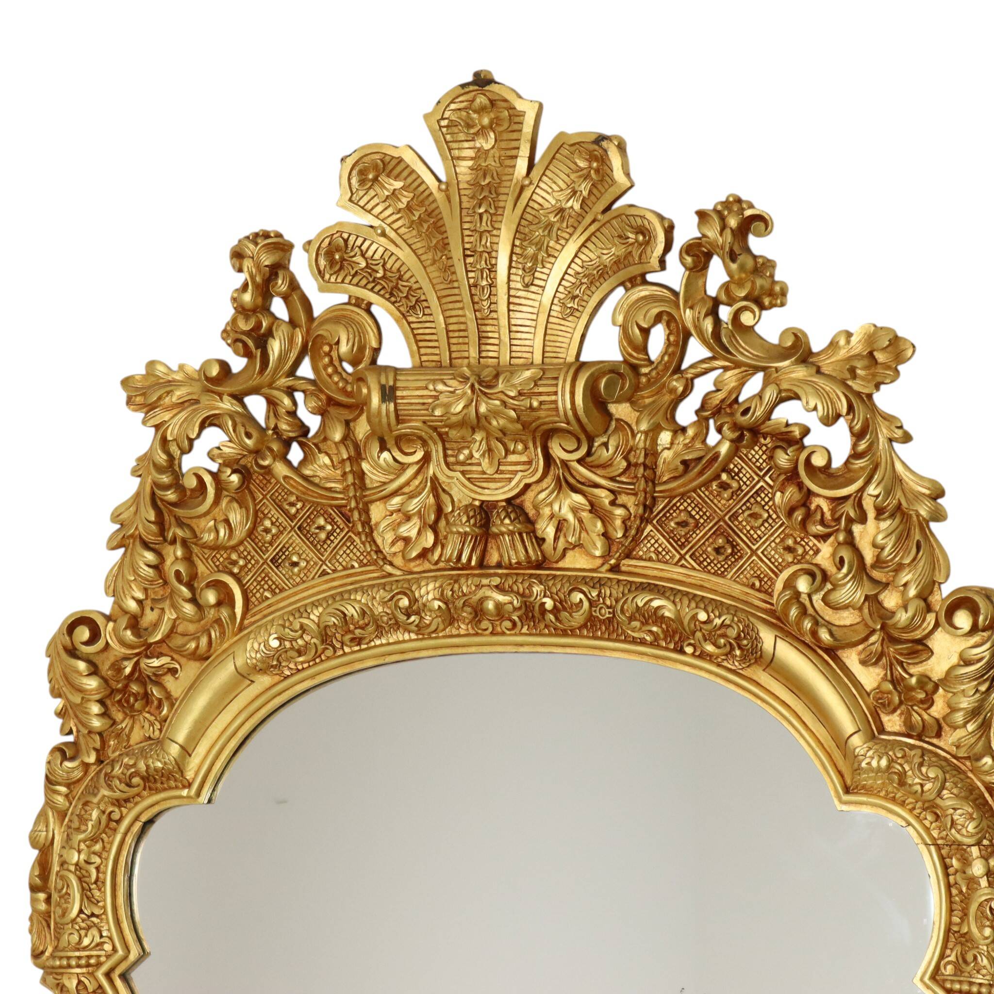 Large Classic Wooden Mirror, Rococo Style Chinoiserie, 124 cm