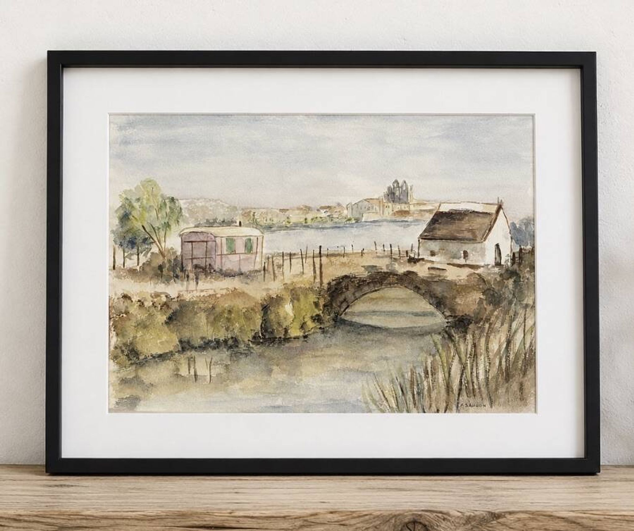 Old painting watercolour Camargue Saintes Maries de la Mer
