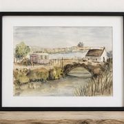 Old painting watercolour Camargue Saintes Maries de la Mer