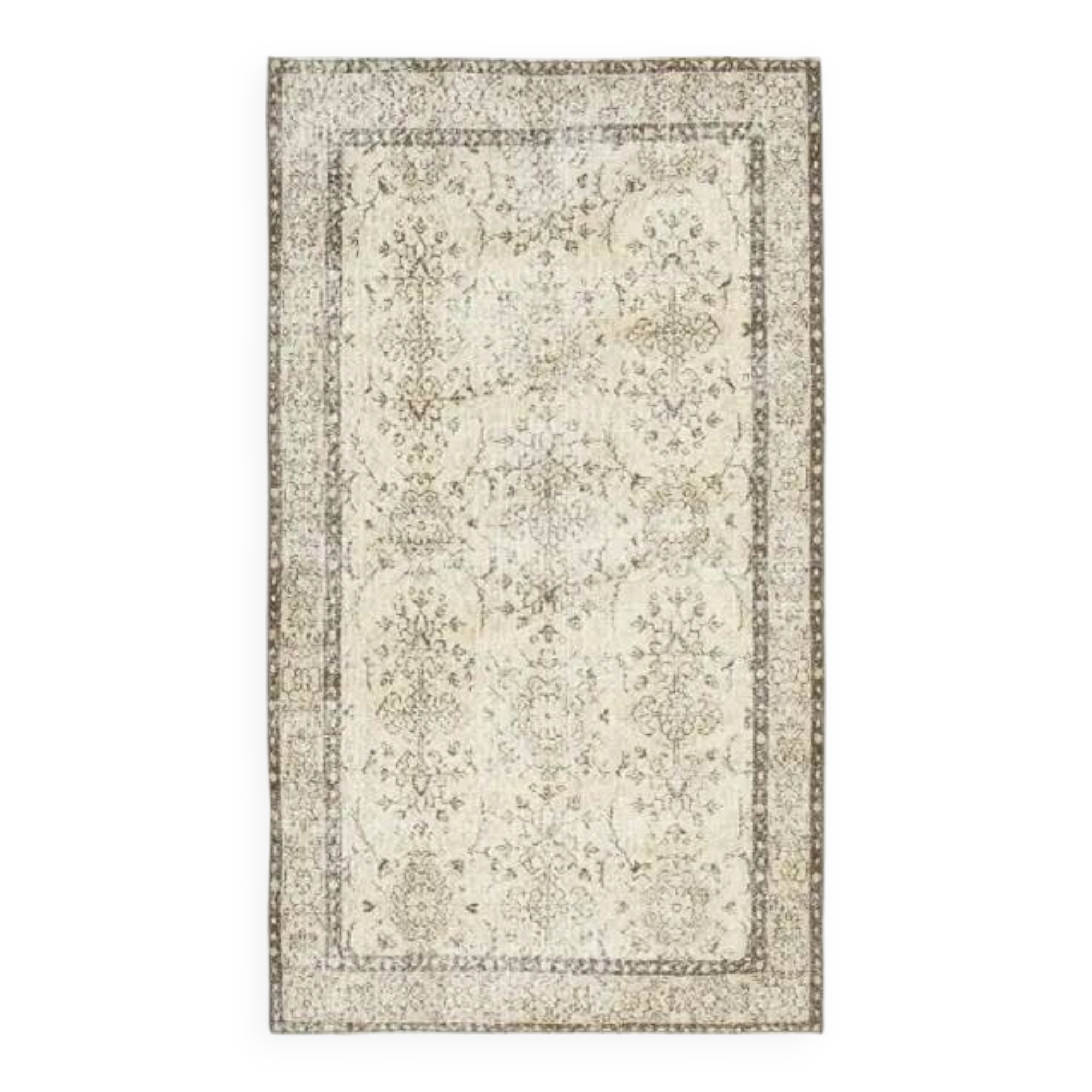 Vintage Turkish Oushak Handmade Wool Cotton Beige Area Rug 113x205