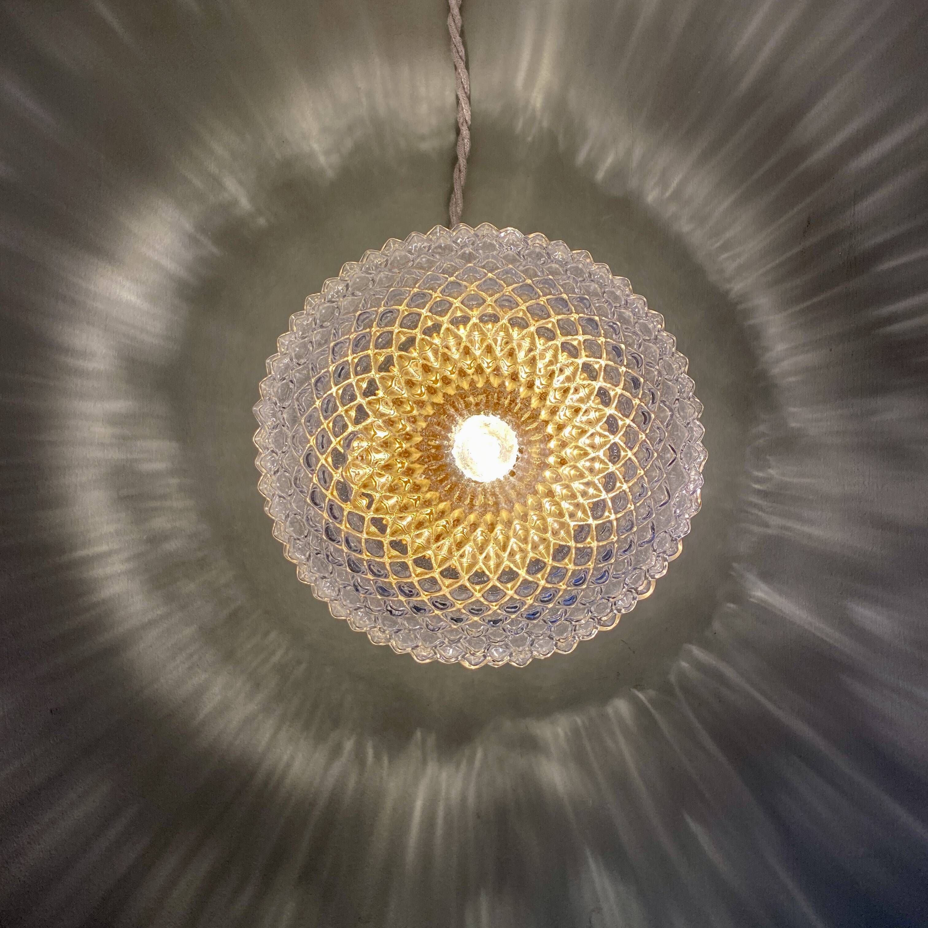 Vintage globe wall or ceiling light in diamond-point glass