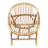 Small armchair shell bamboo and rattan, child, vintage, 60s