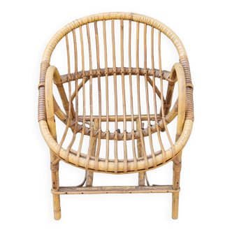 Small armchair shell bamboo and rattan, child, vintage, 60s