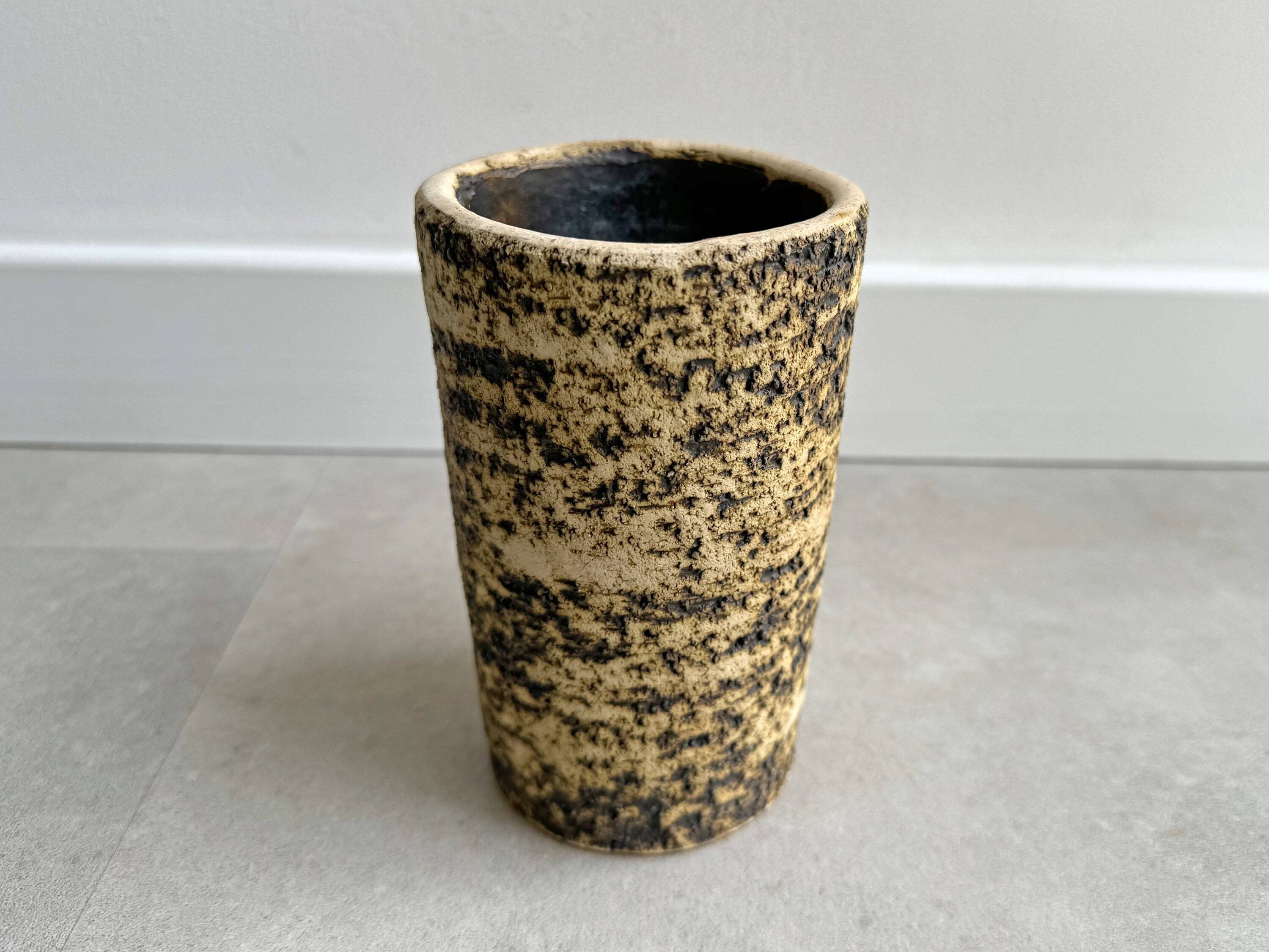 Vintage "Birch Bark" ceramic vase, cylindrical, Chamotte