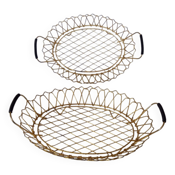 Corbeille panier plat métal doré et scoubidou