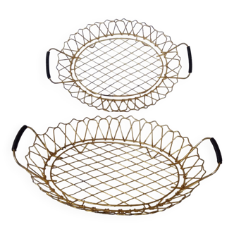 Corbeille panier plat métal doré et scoubidou