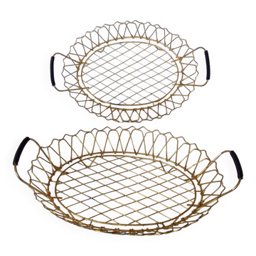 Corbeille panier plat métal doré et scoubidou