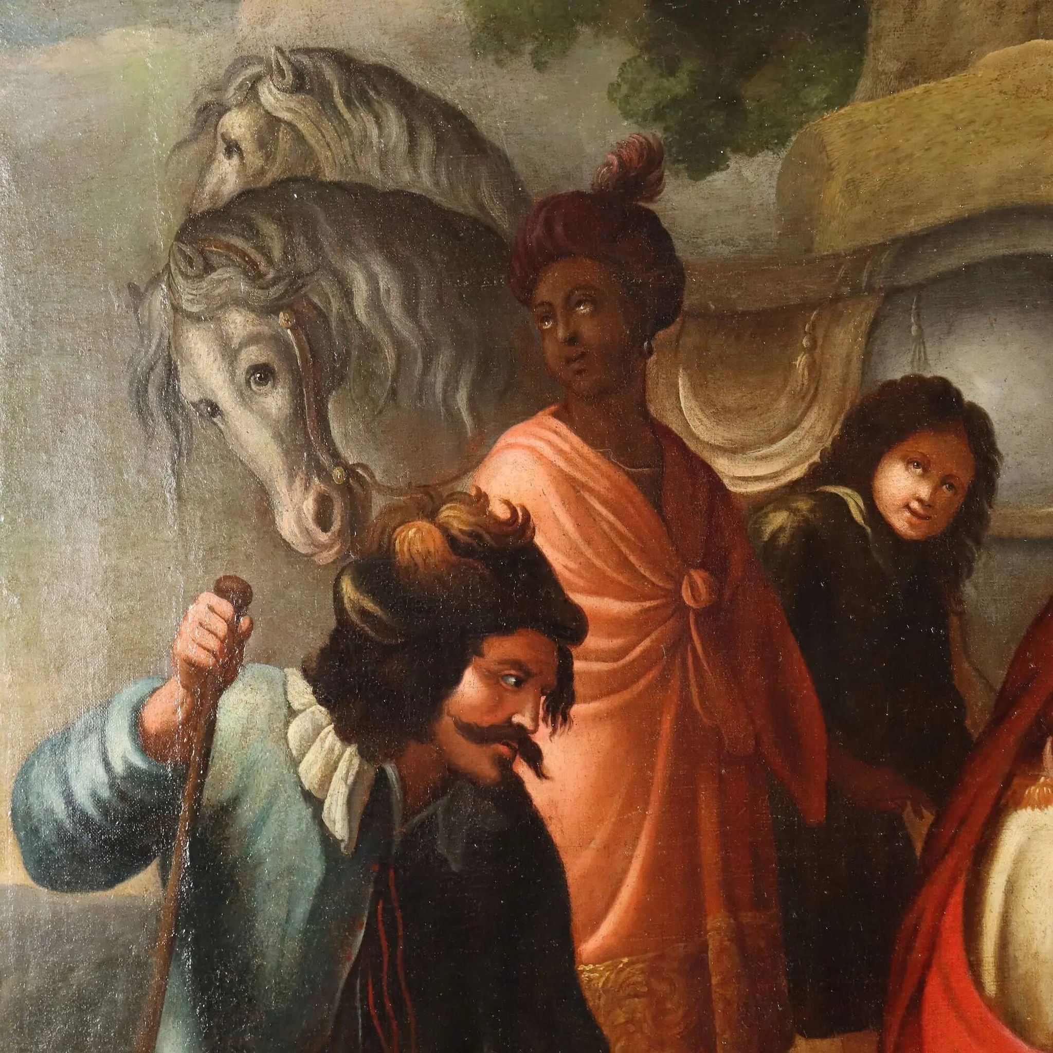 Ancient painting "The Baptism of the Eunuch" oil on canvas 17th century
