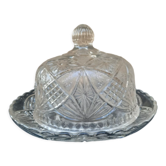 Cloche et son assiette en verre moulé