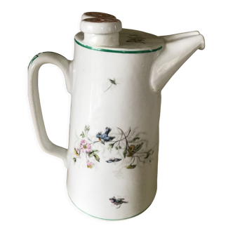 Pitcher LHOTE for Seltdz water in white porcelain decorated with flowers and birds annns 1900