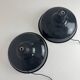 Pair of antique enamelled industrial workshop suspensions