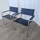 Set of 2 Vintage Mart Stam Style S34 Chair: Blue Leather, Bauhaus Design