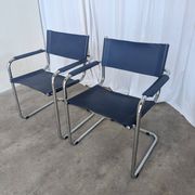 Set of 2 Vintage Mart Stam Style S34 Chair: Blue Leather, Bauhaus Design