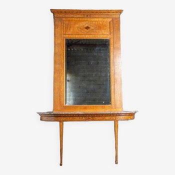 19th century Directoire style marquetry console decorated with a mirror