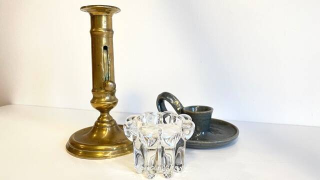 3 candlesticks in vintage brass and crystal