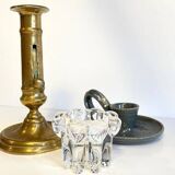 3 candlesticks in vintage brass and crystal