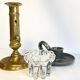 3 candlesticks in vintage brass and crystal