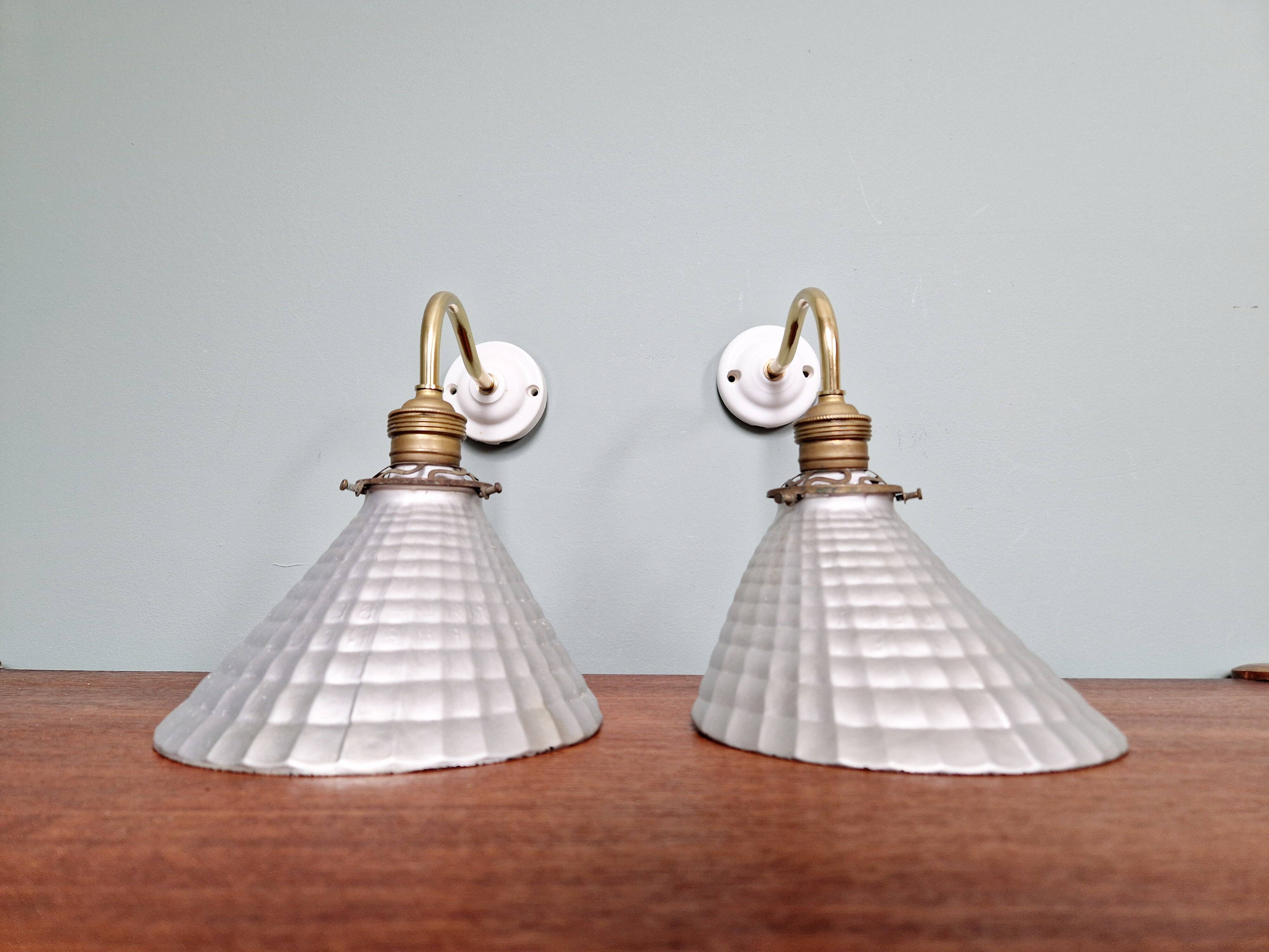Pair of mercurized glass wall sconces, Maison Malabert, 1930s