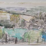 Watercolor by Nagao Usui: Landscape, view of Genainville