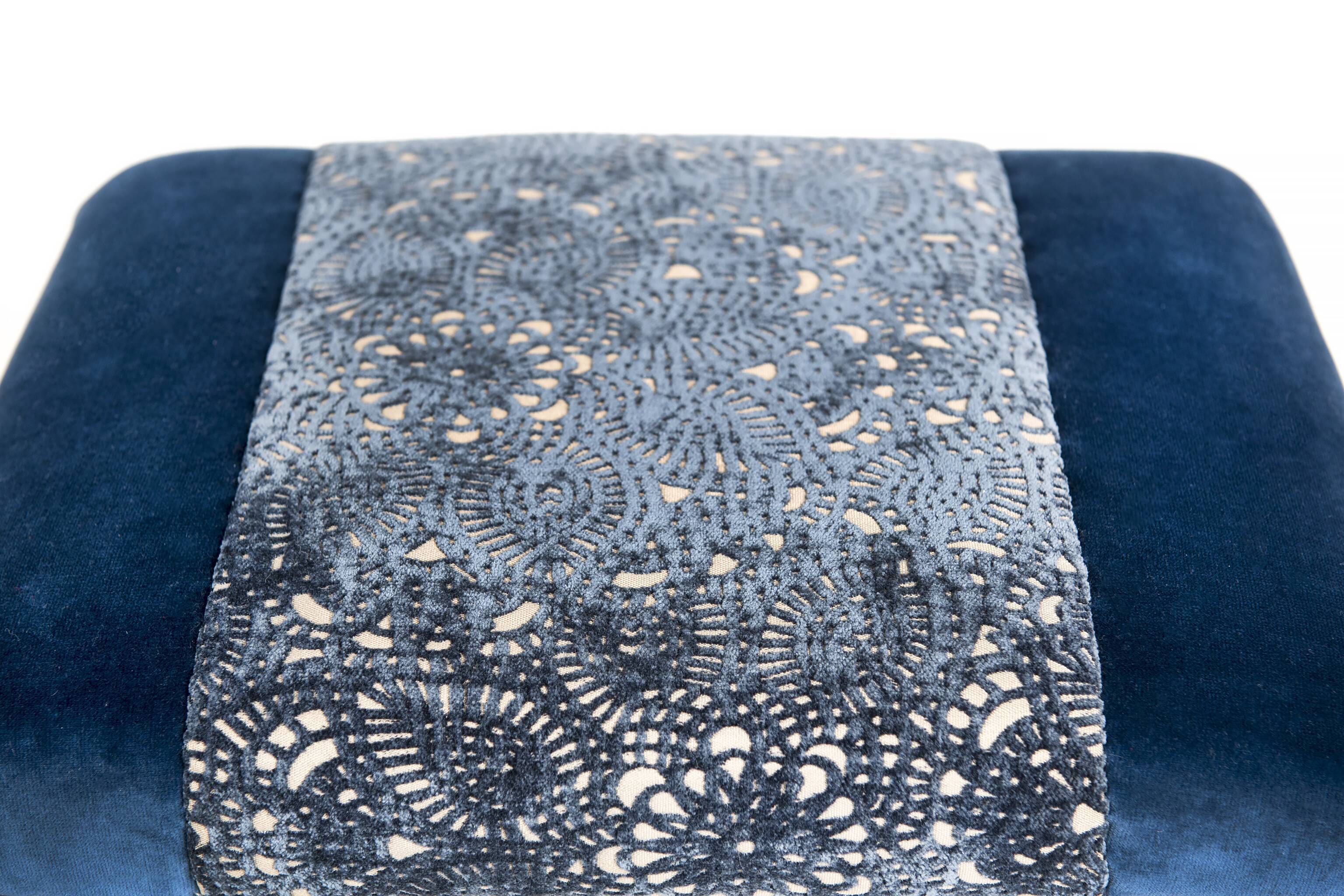 Pair of vintage brass and blue velvet feet rest