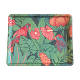 Plateau vintage fibre de verre à décor exotique et perroquets
