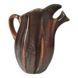 Vintage Belgian ceramic sculptural pitcher in chocolate brown.