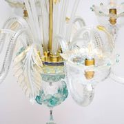 Venetian chandelier in Murano glass with 6 lights, white and blue.