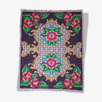 Boho beautiful floral rug made by hand in wool Romania 148x200cm