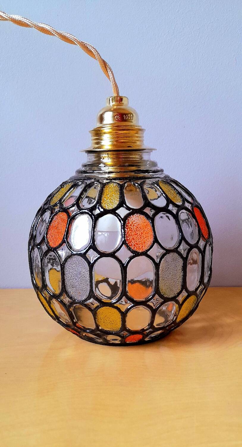 Colored glass portable lamp