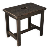 Rustic Handcrafted Black Wooden Stool, France 1920s