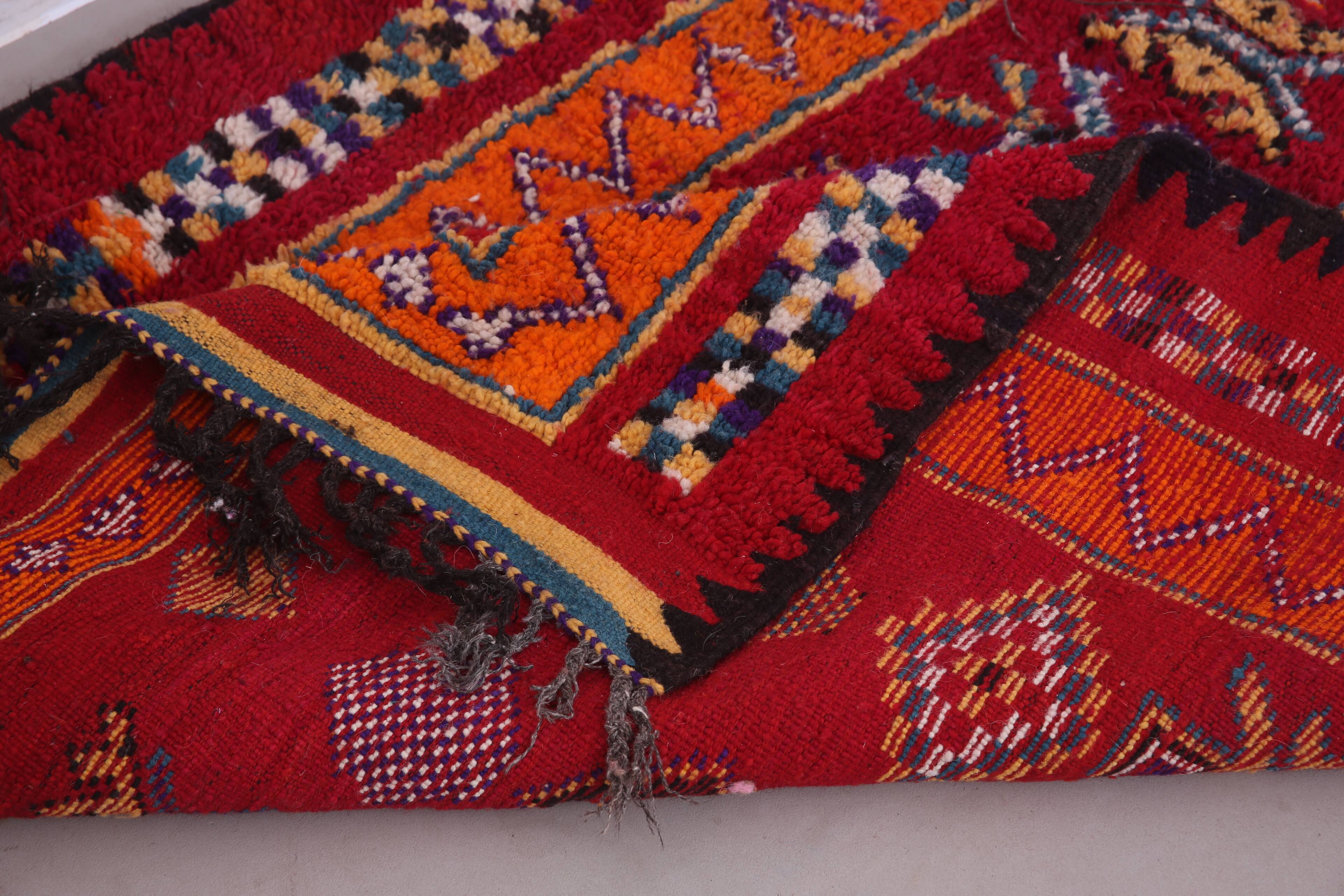 Red Vintage Moroccan Runner Rug 137 x 363 cm - Berber Wool Rug Hallway