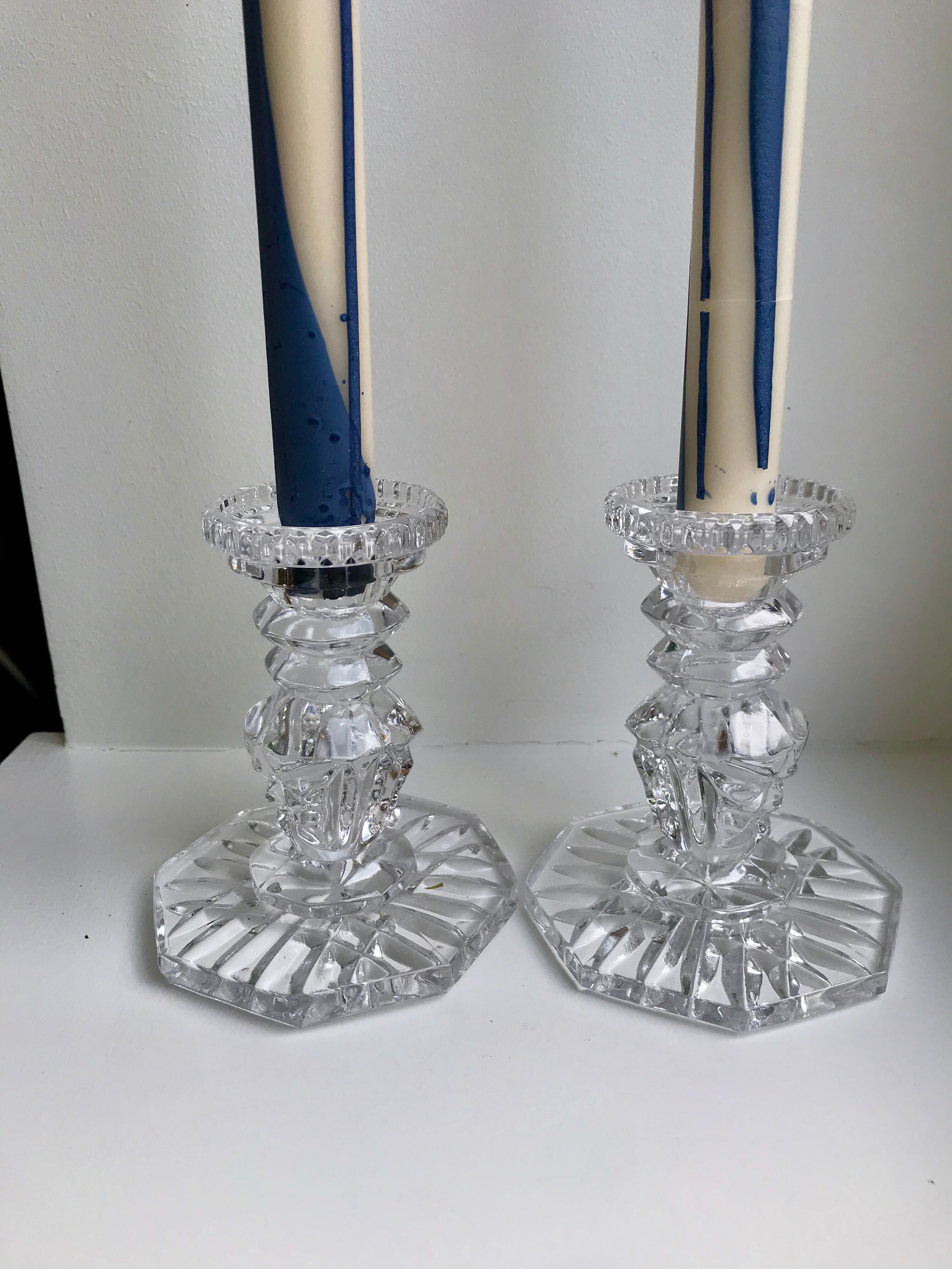 Pair of molded glass candle holders 50-60s