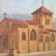 Oil on panel representing a church