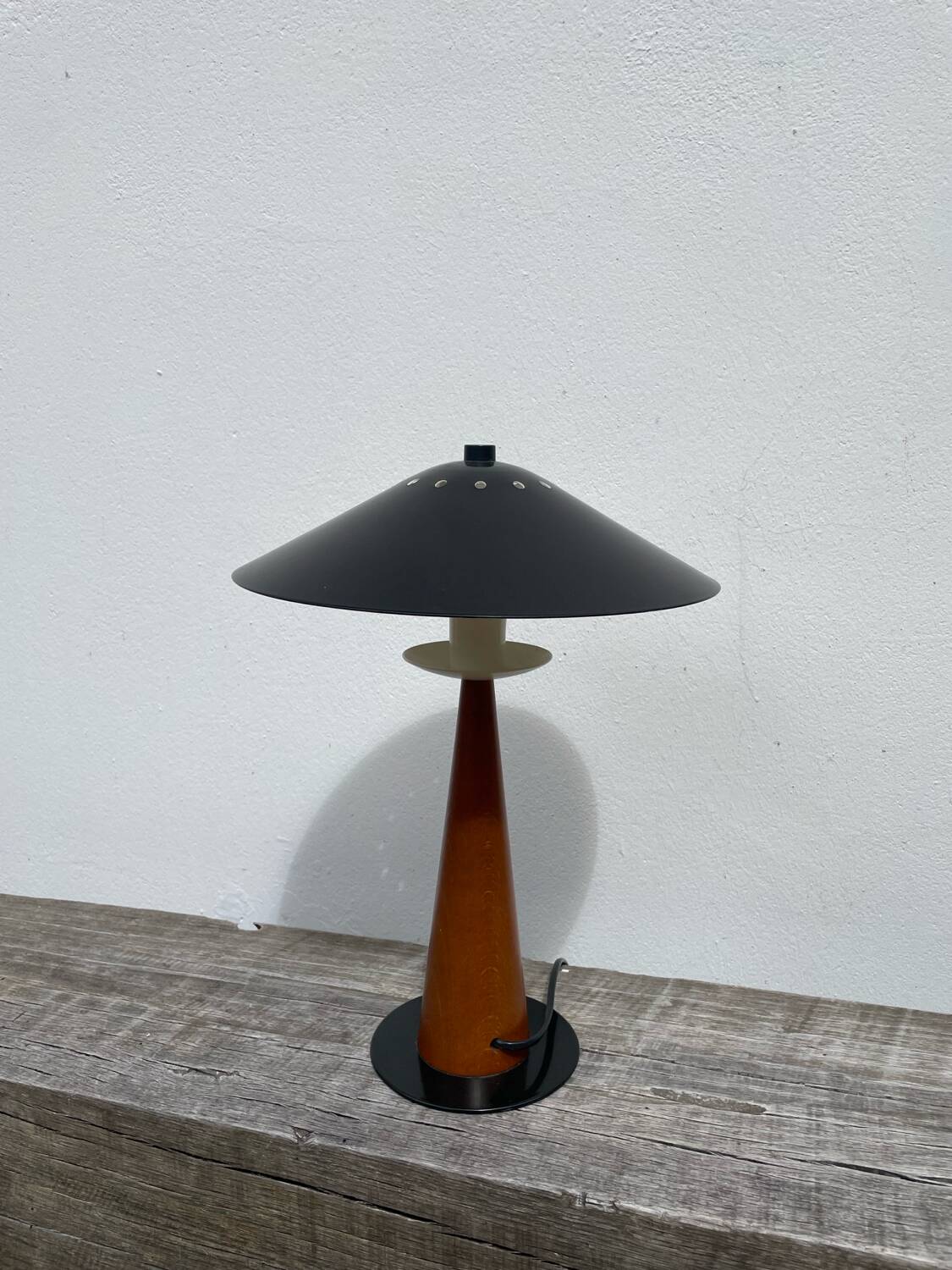 1980s metal and wood lamp