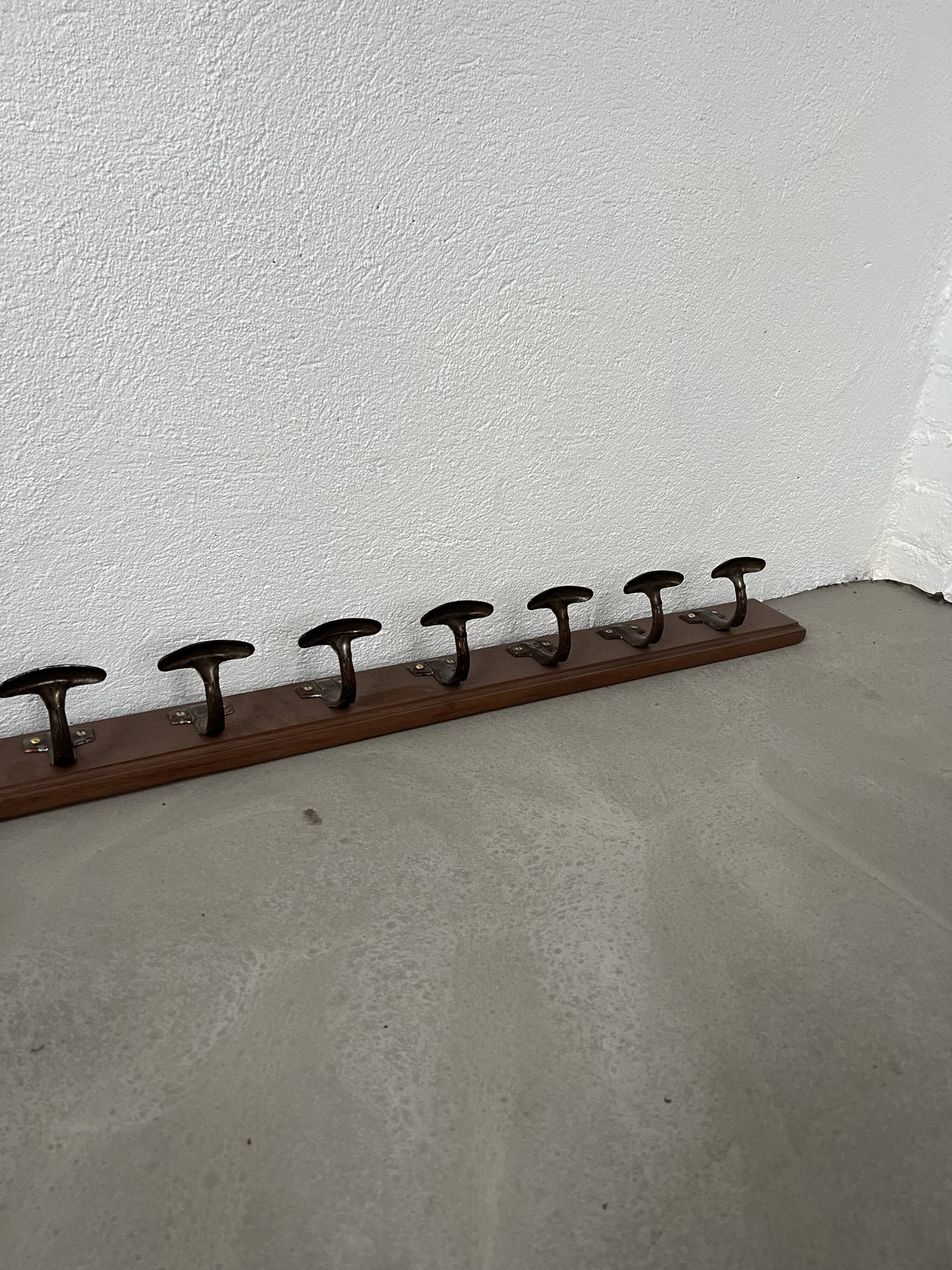 Old  school wall coat rack with 20 hooks, completely restored