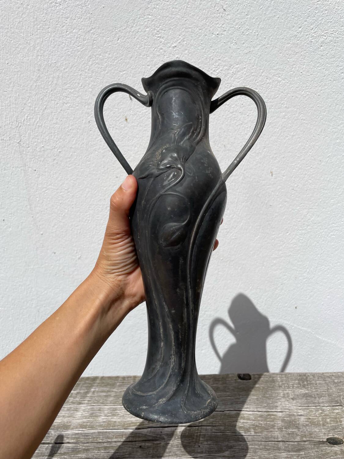 Art nouveau pewter vase 1900 signed