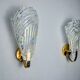 Pair of frosted leaf wall lights, Murano glass, Italy, 1970
