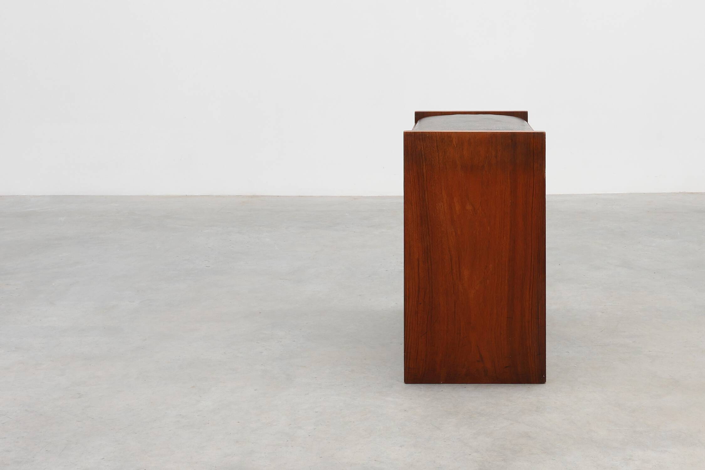 Art Deco Walnut Stool with Leather Seat, Belgium ca. 1925