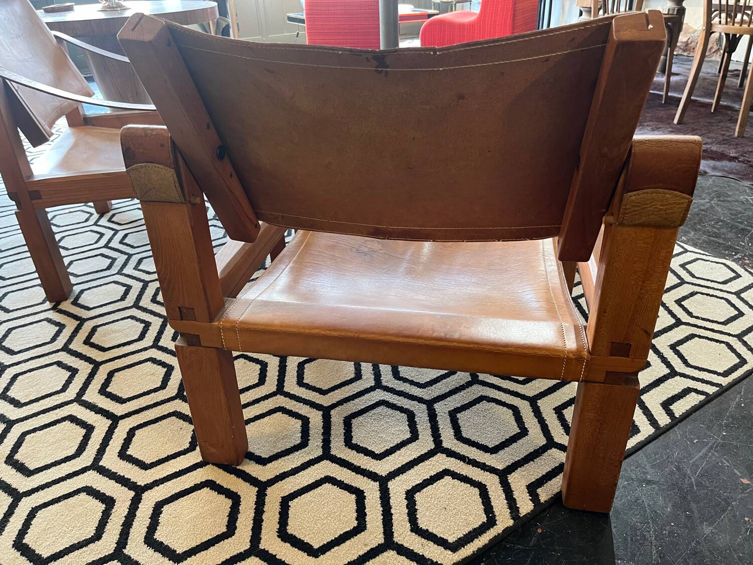 Pair of armchairs and a footrest Pierre Chapo 1960