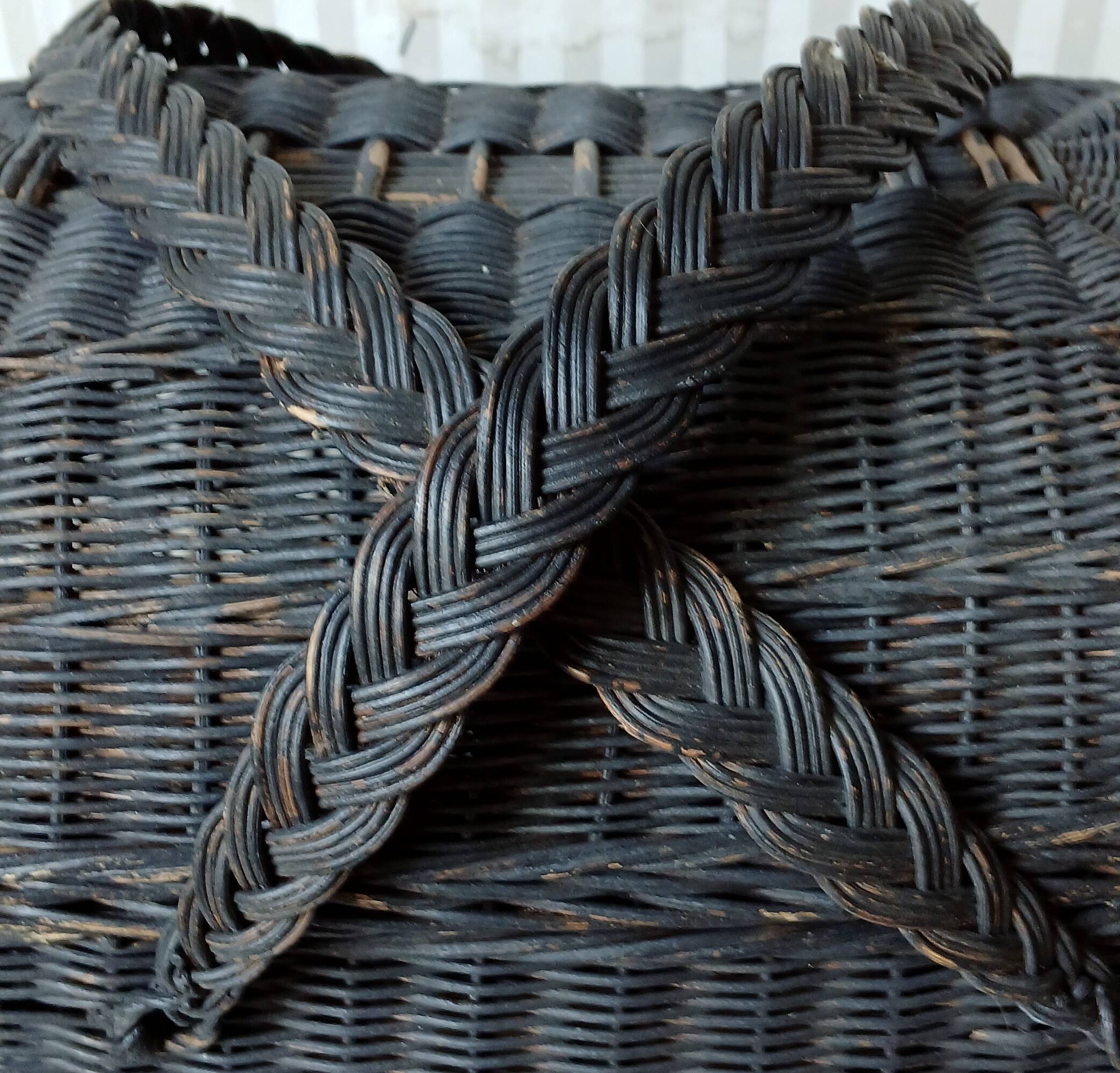 Bresse woven & blackened wicker basket, early 20th century