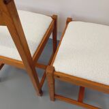 Pair of vintage chairs in pine and white terry fabric from the 70s