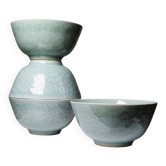 4 bols à riz chinois porcelaine céladon vintages années 70-80 reliefs carpes koï