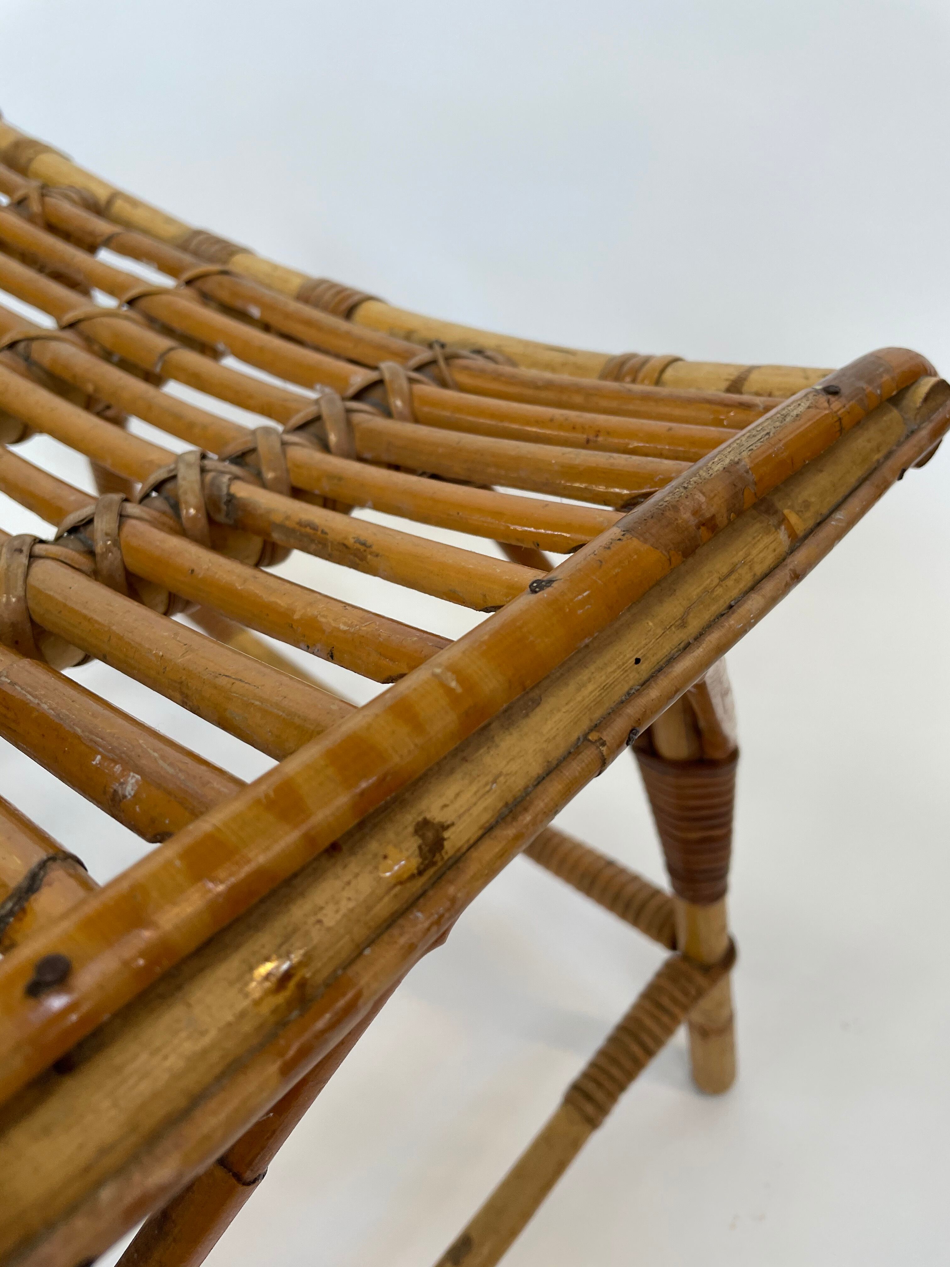 Vintage rattan bamboo footstool stool 1960s