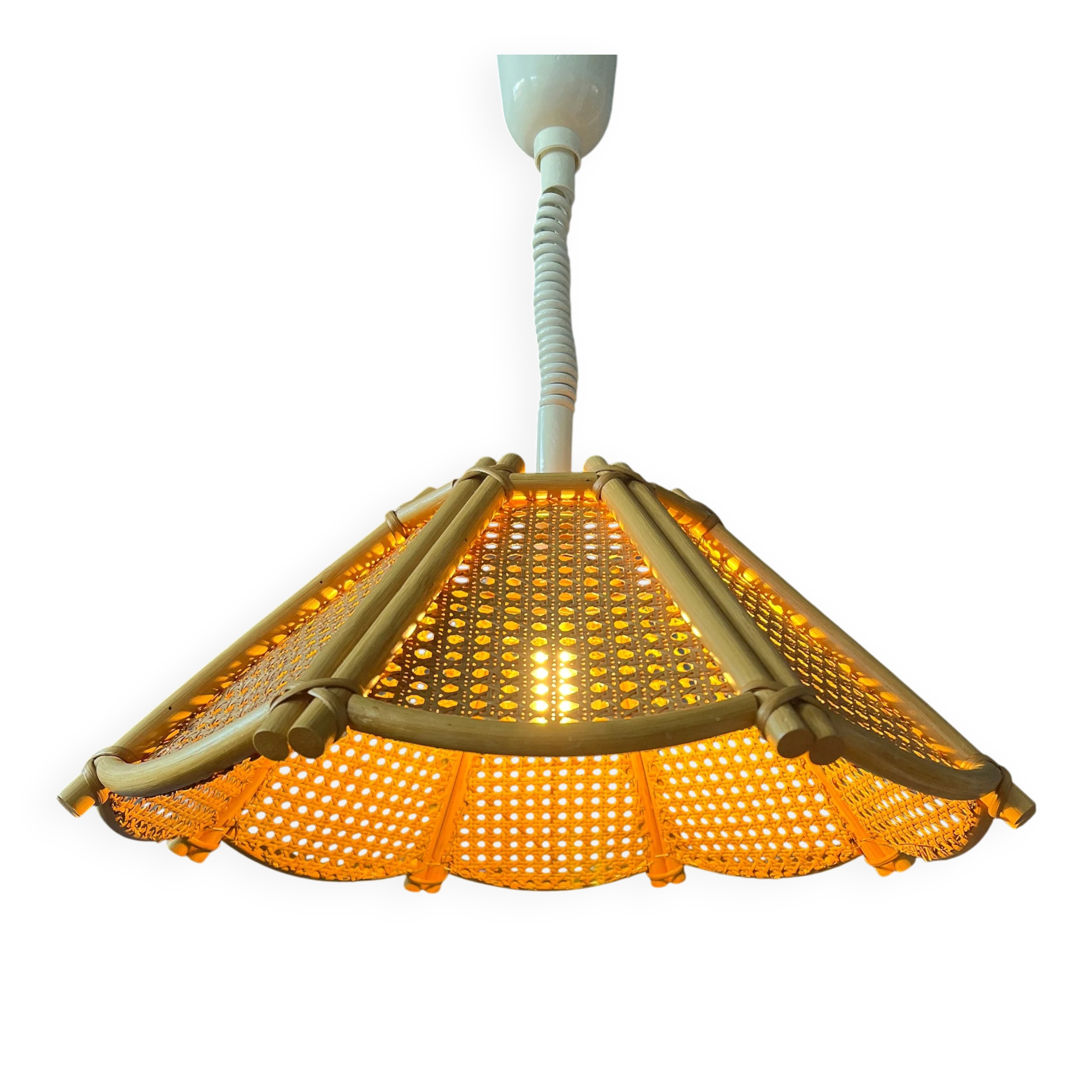 Rattan suspension - bohemian light fixture - vintage bamboo lamp