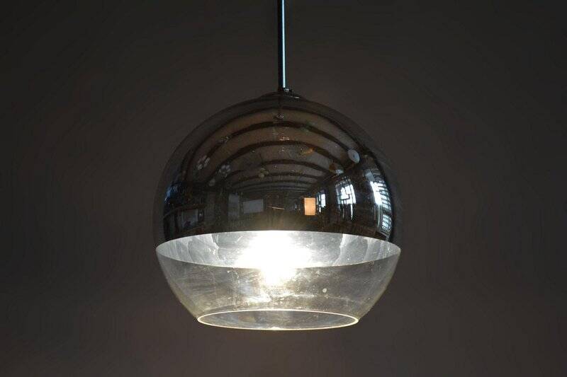 Mid-Century Chandelier in Chromed Steel and Opaline Glass, Germany, 1970s
