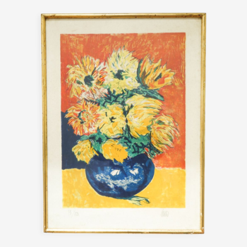 Peinture de fleurs au pastel des années 70.