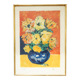 Peinture de fleurs au pastel des années 70.