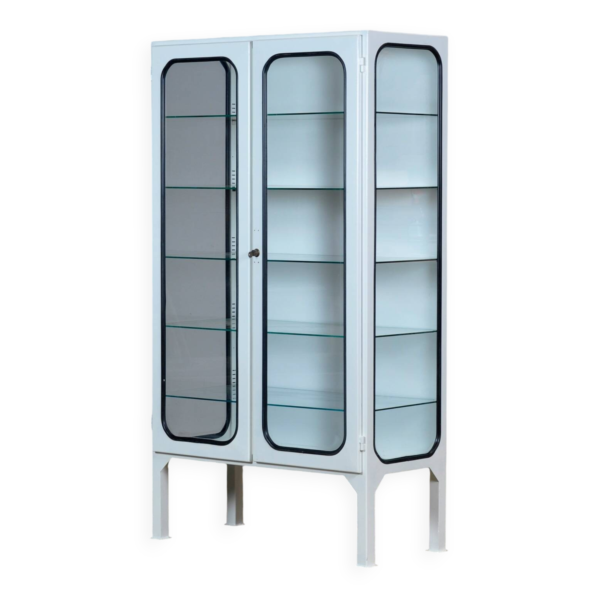 Vintage Iron And Glass Medical Cabinet, 1970’s