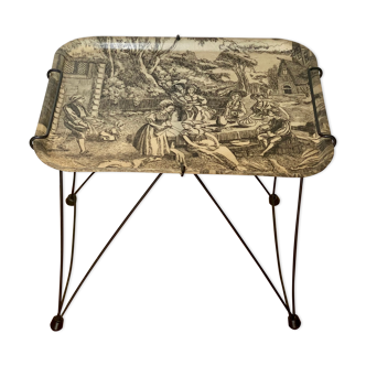 Side table, tray with toile de jouy decor support