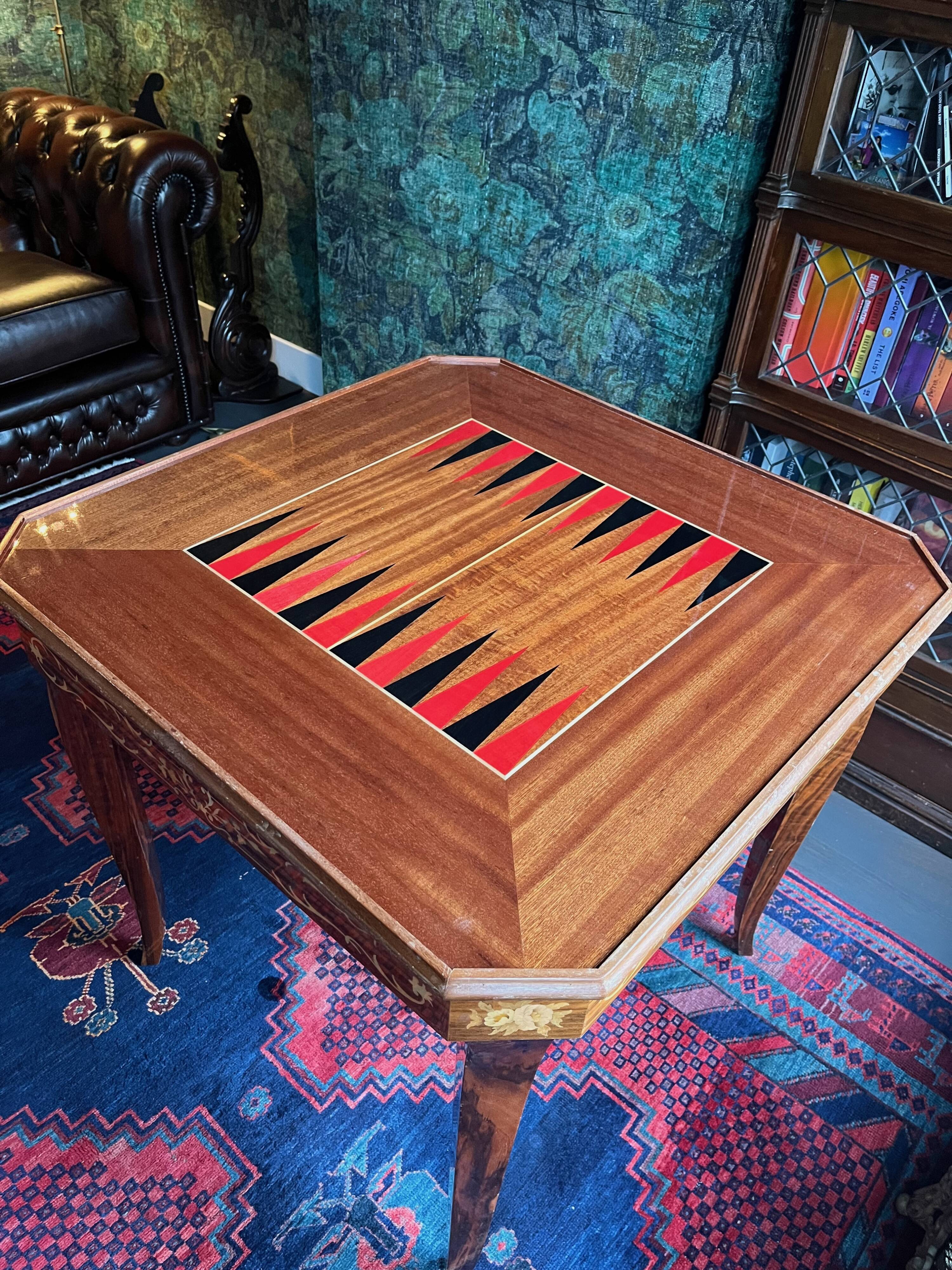 Mid-Century Italian Marquetry Multi-Game Table in Walnut & Mahogany, c. 196